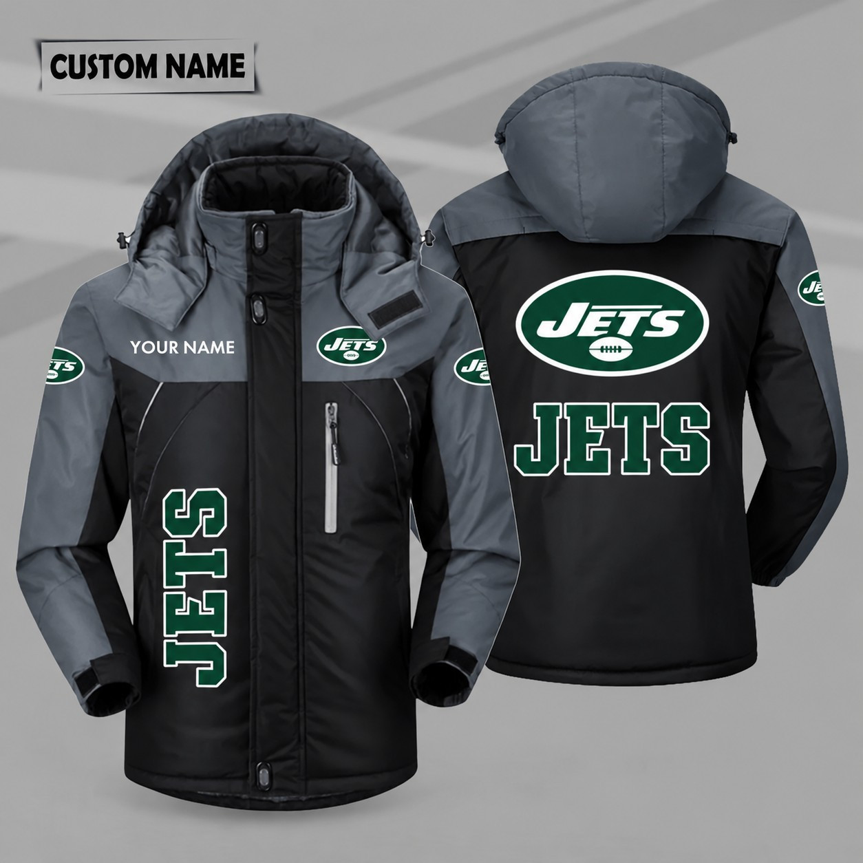 New York Jets Personalized Hooded Windproof Shell Jacket PKRNMA