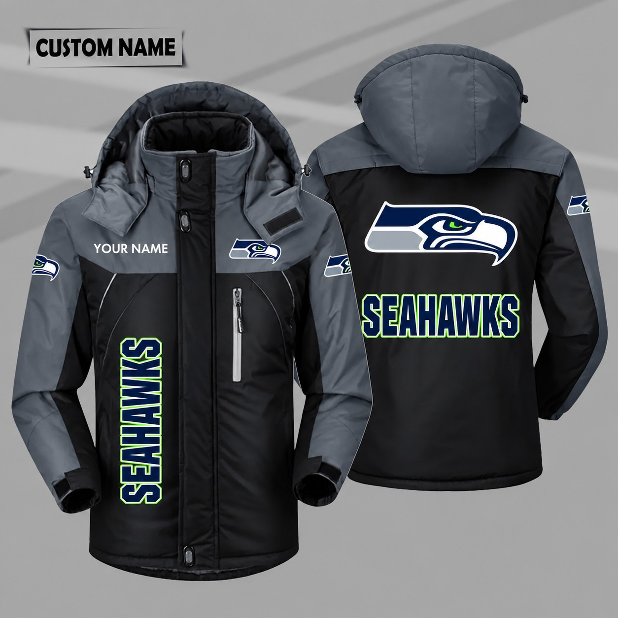 Seattle Seahawks Personalized Hooded Windproof Shell Jacket PIGTDX