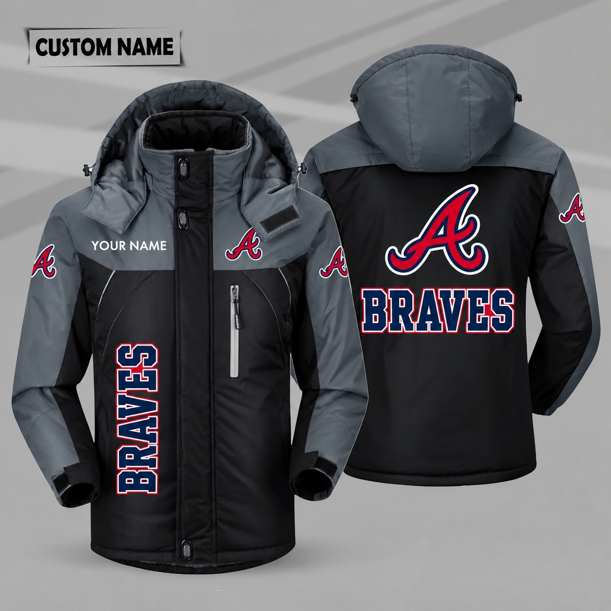 Atlanta Braves Personalized Hooded Windproof Shell Jacket P8FL0D