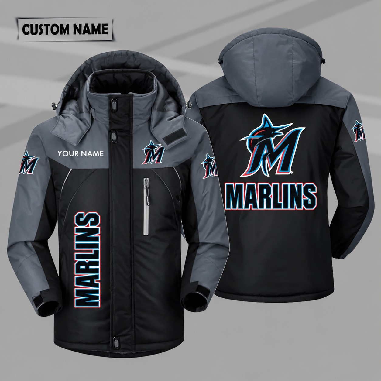 Miami Marlins Personalized Hooded Windproof Shell Jacket P0QKHJ