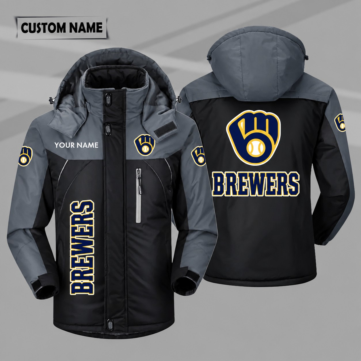Milwaukee Brewers Personalized Hooded Windproof Shell Jacket PQRYW4