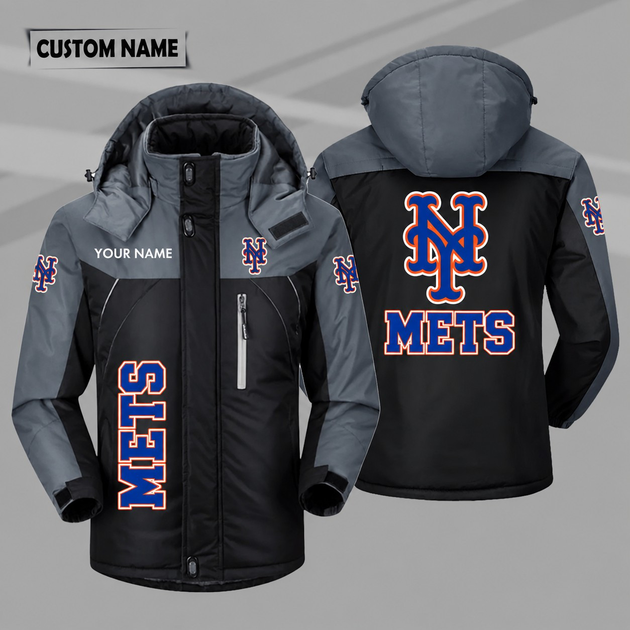 New York Mets Personalized Hooded Windproof Shell Jacket PAHP3S