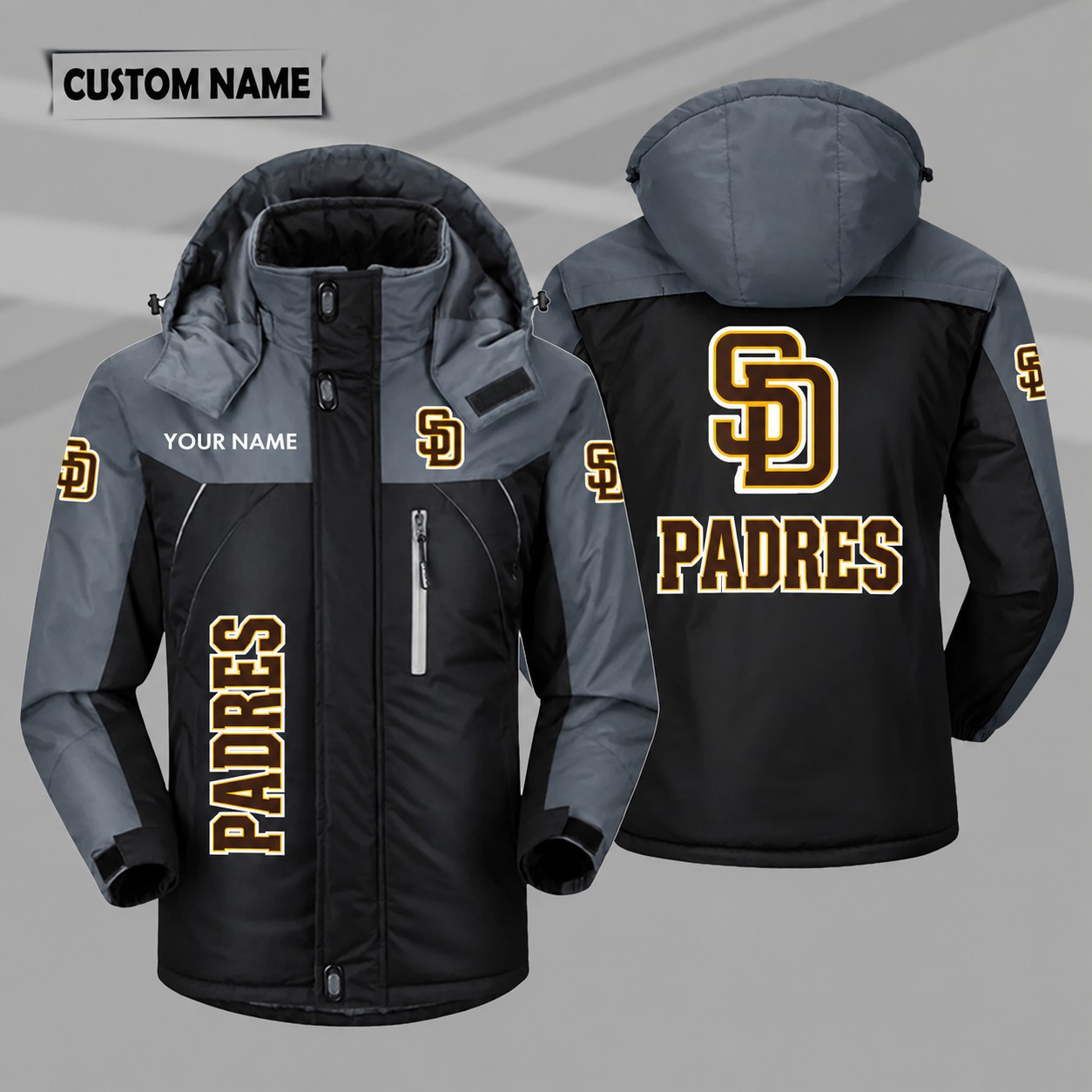 San Diego Padres Personalized Hooded Windproof Shell Jacket PANQBD