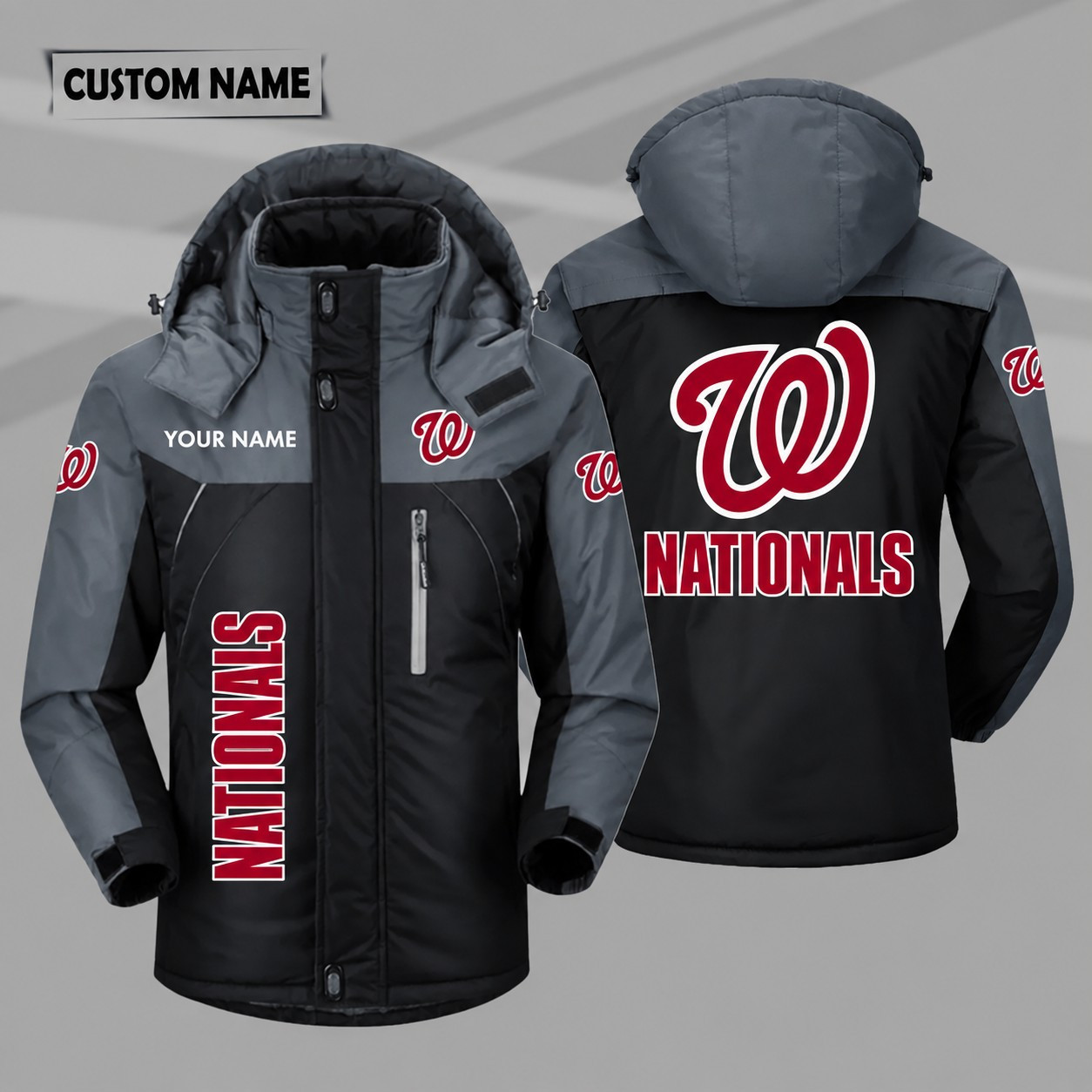 Washington Nationals Personalized Hooded Windproof Shell Jacket P09FQC