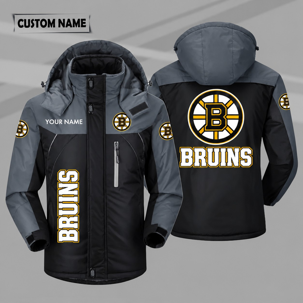 Boston Bruins Personalized Hooded Windproof Shell Jacket P48EA3