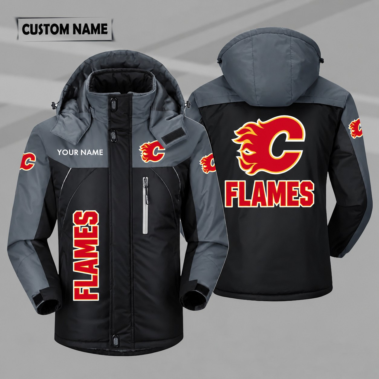 Calgary Flames Personalized Hooded Windproof Shell Jacket PQPCPG