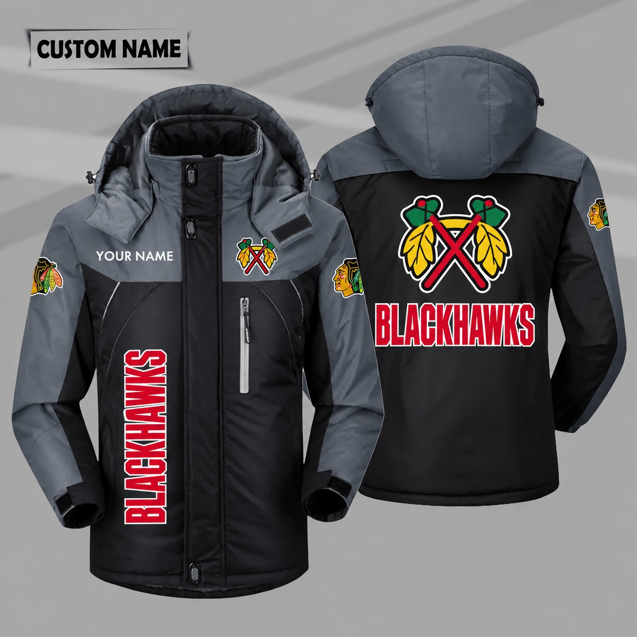 Chicago Blackhawks Personalized Hooded Windproof Shell Jacket PU6SJR