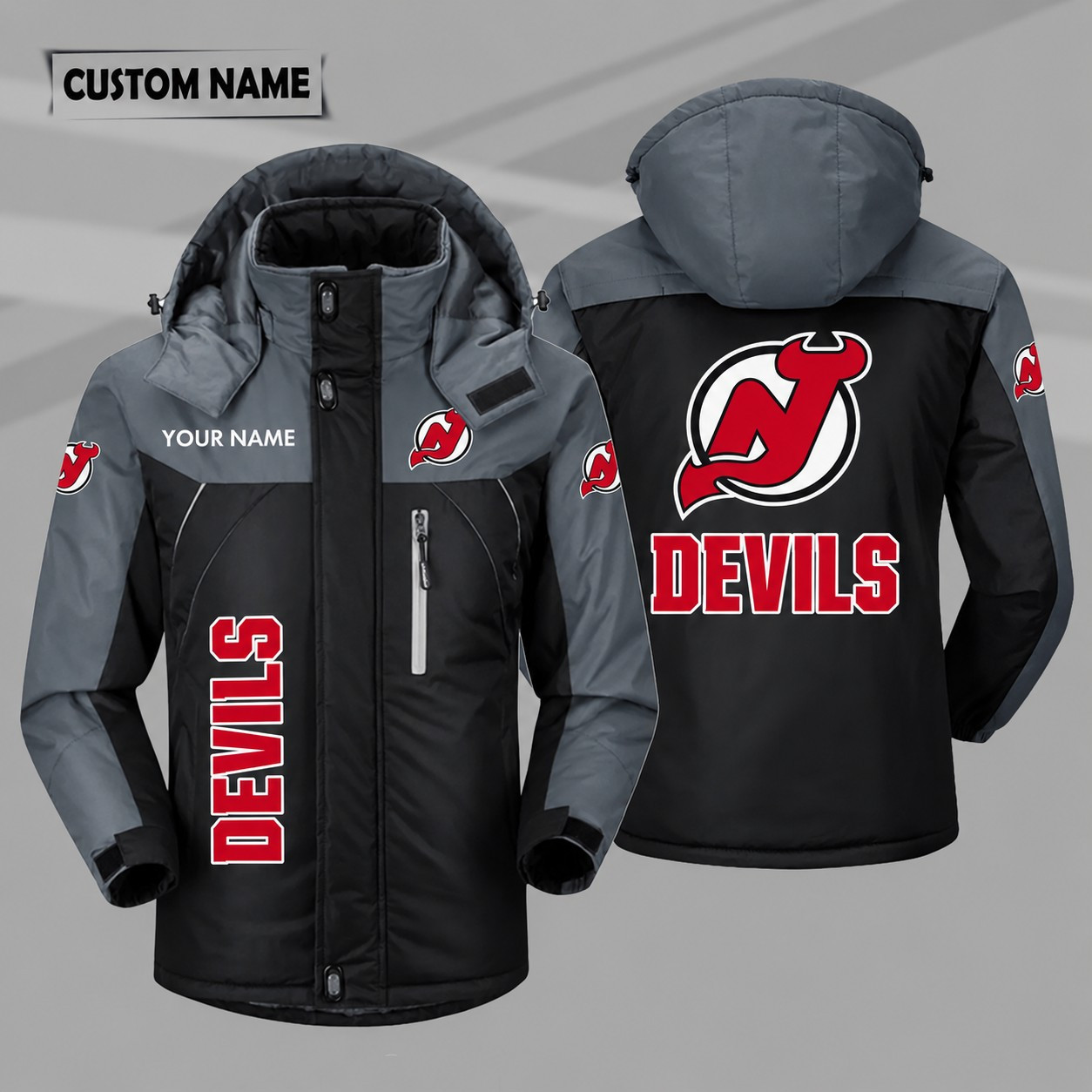 New Jersey Devils Personalized Hooded Windproof Shell Jacket P8780Y