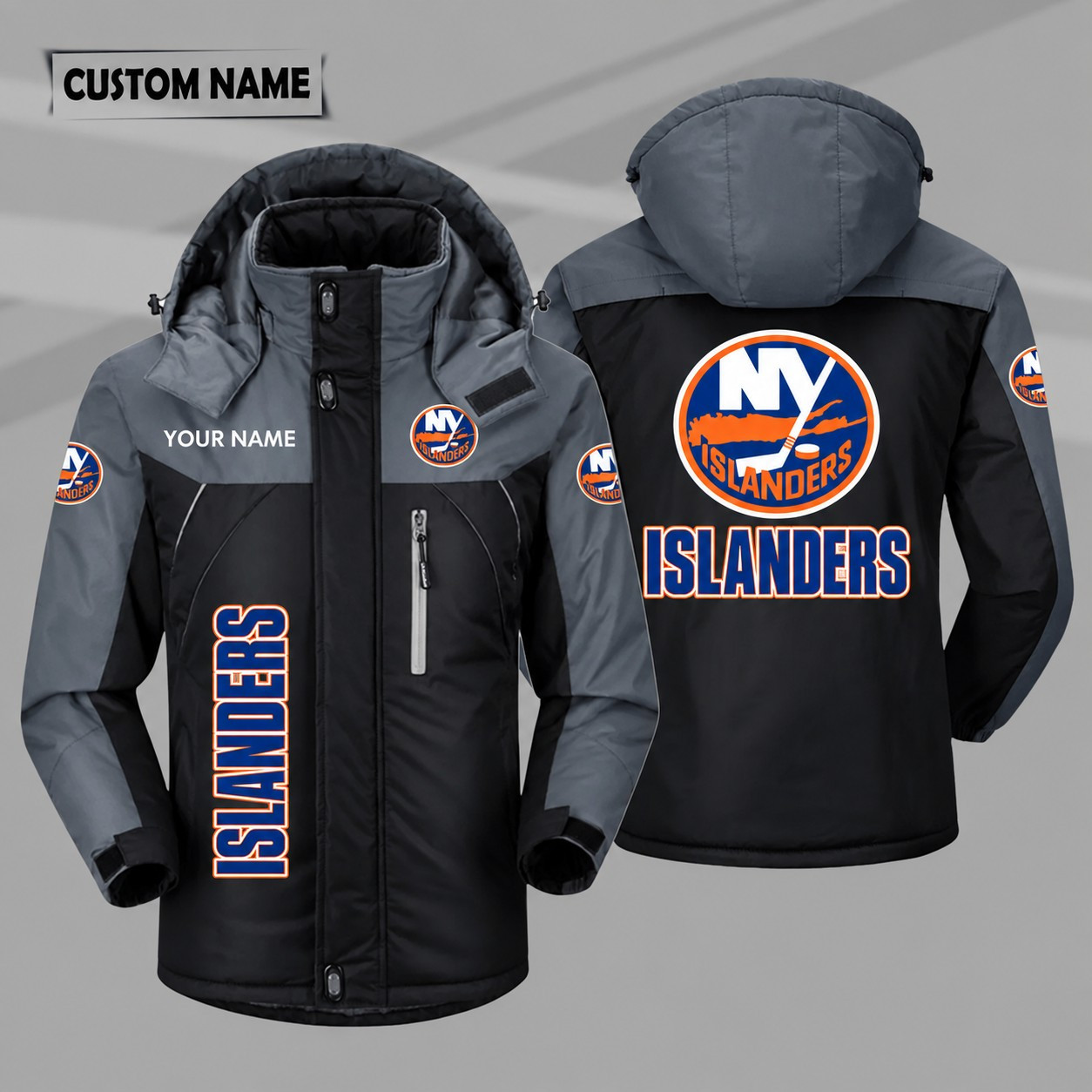 New York Islanders Personalized Hooded Windproof Shell Jacket PQD059