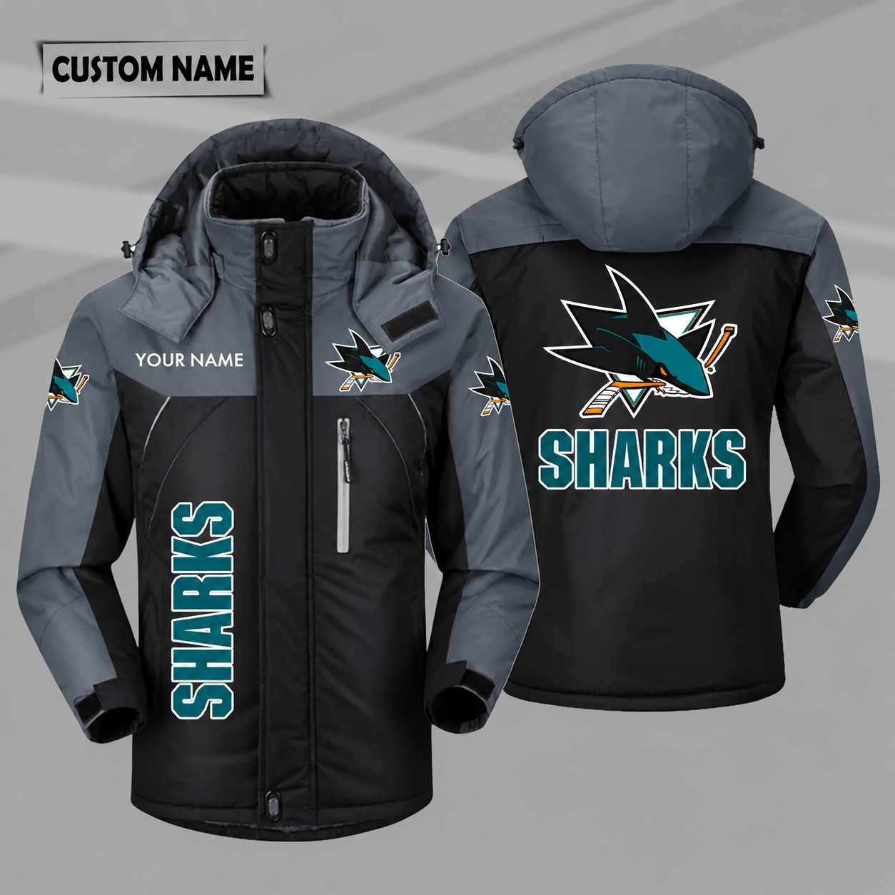 San Jose Sharks Personalized Hooded Windproof Shell Jacket PID8JF