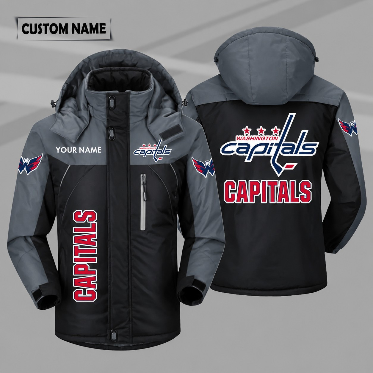 Washington Capitals Personalized Hooded Windproof Shell Jacket PMHV6Y
