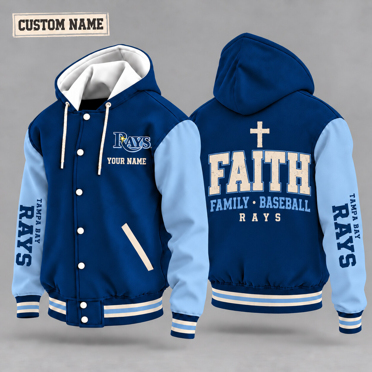 Tampa Bay Rays Faith Family Baseball Hooded Letterman Jacket Custom Name PL2QGK