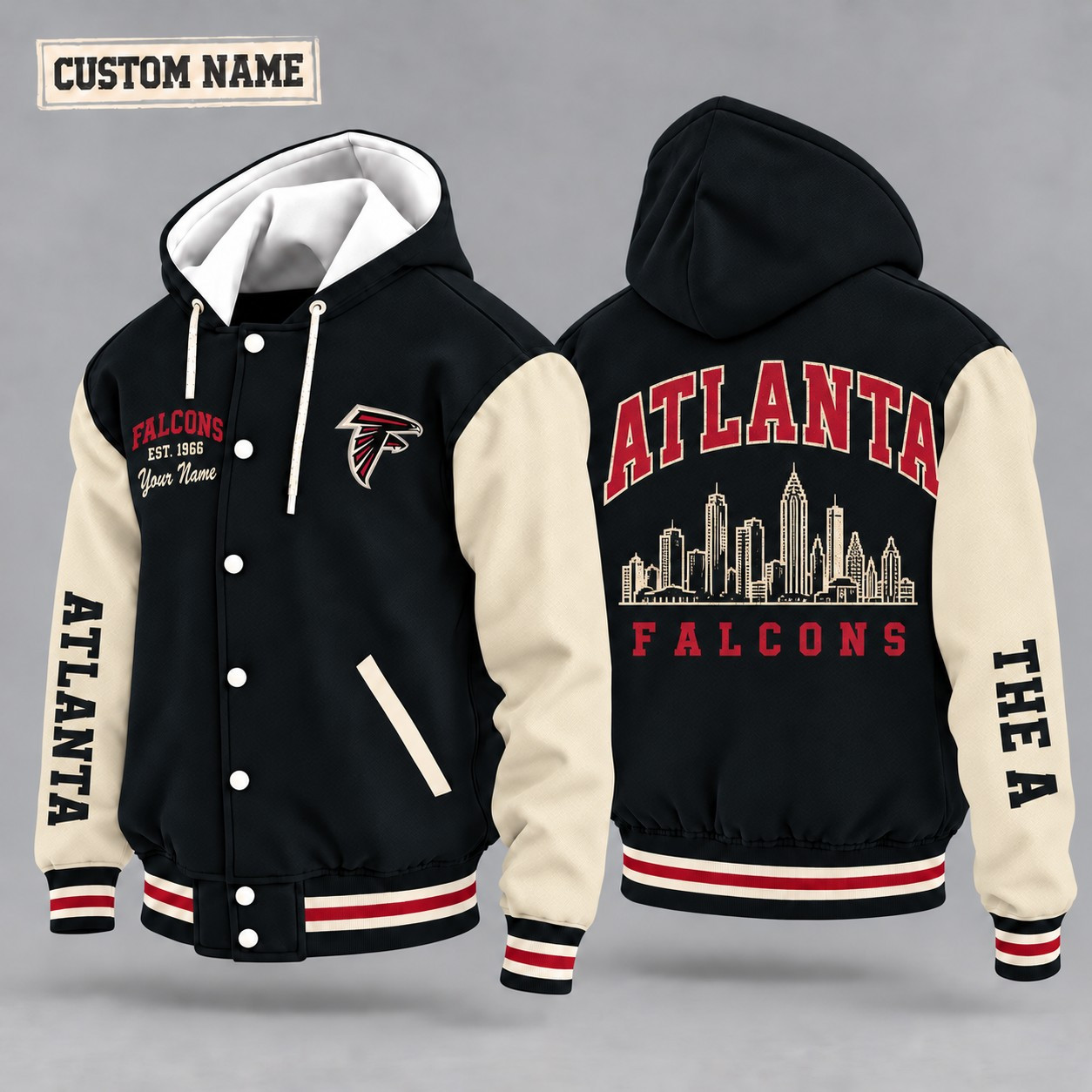Atlanta Falcons City Heritage Throwback Hooded Letterman Jacket Custom Name PIZWD2