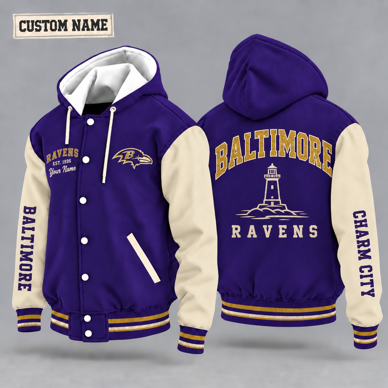 Baltimore Ravens City Heritage Throwback Hooded Letterman Jacket Custom Name P23F9P