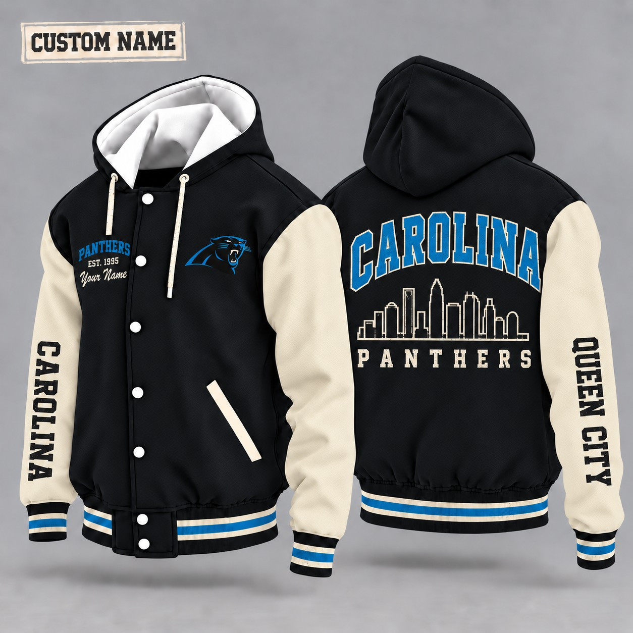Carolina Panthers City Heritage Throwback Hooded Letterman Jacket Custom Name PN6N0A