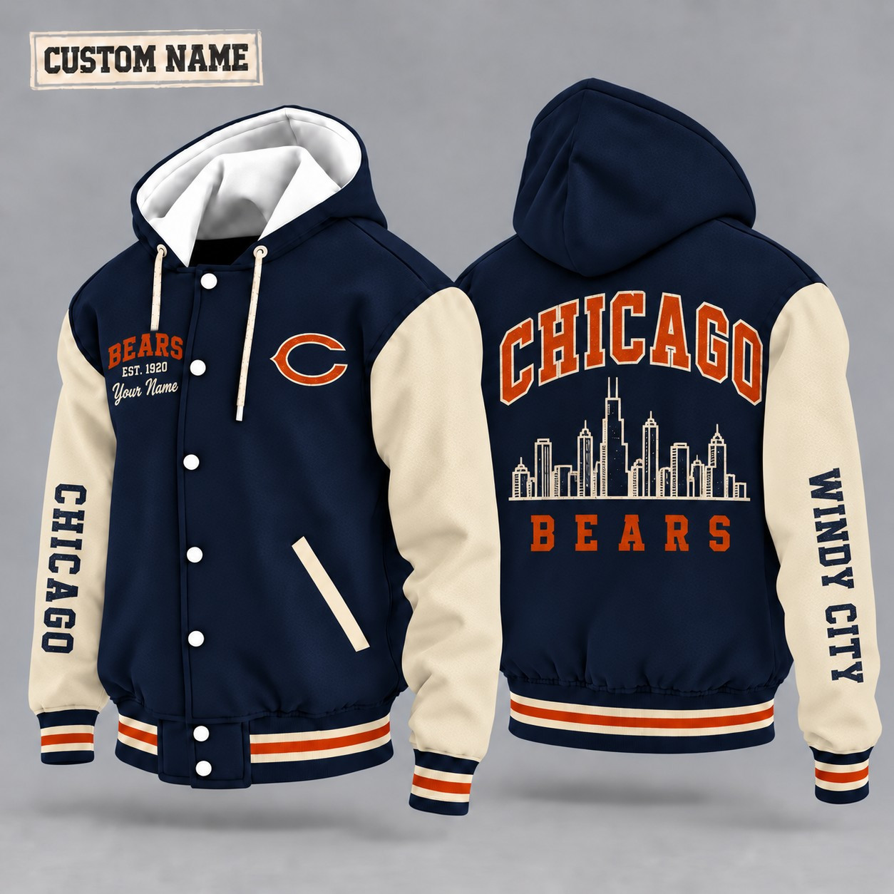 Chicago Bears City Heritage Throwback Hooded Letterman Jacket Custom Name PWSX1O