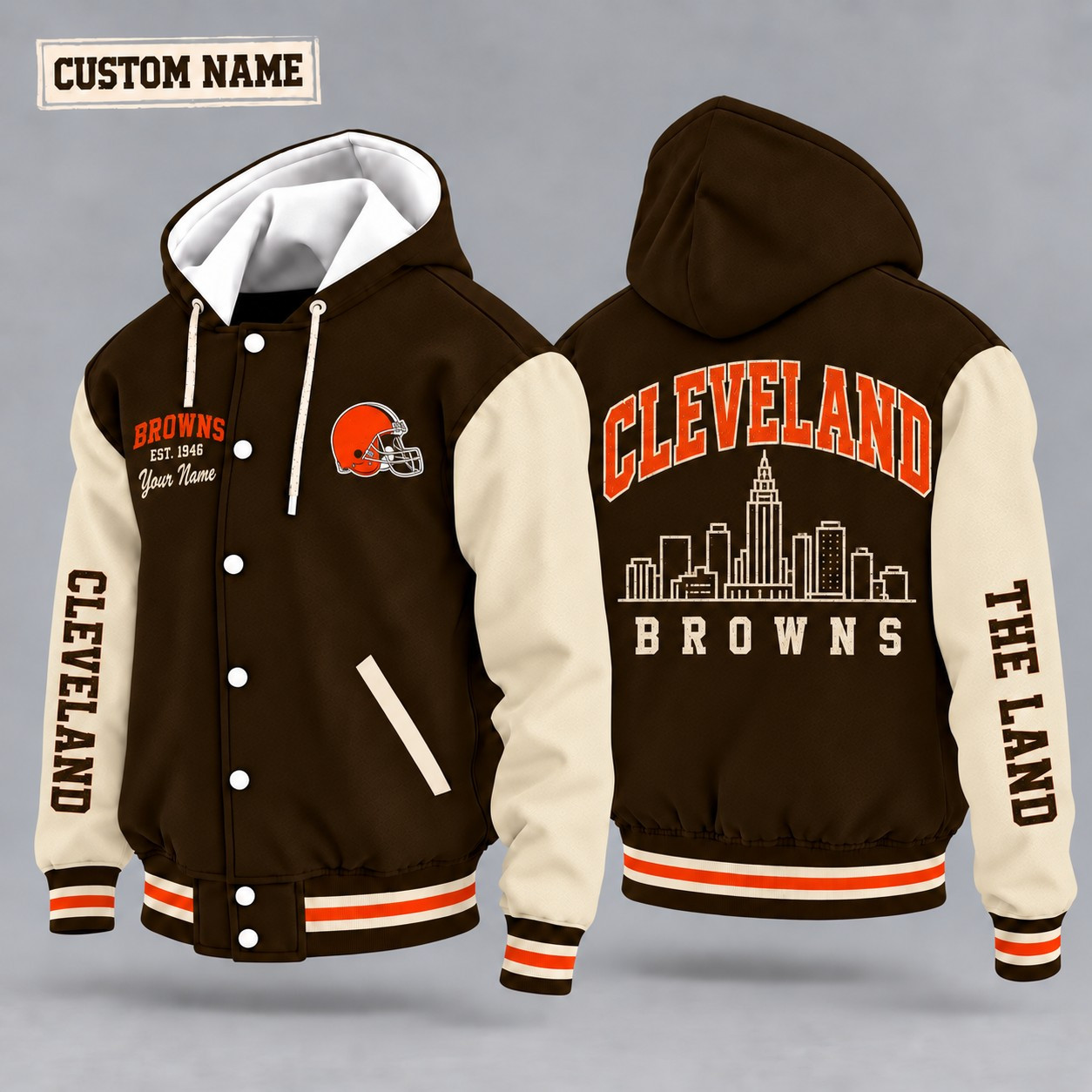 Cleveland Browns City Heritage Throwback Hooded Letterman Jacket Custom Name P42X97