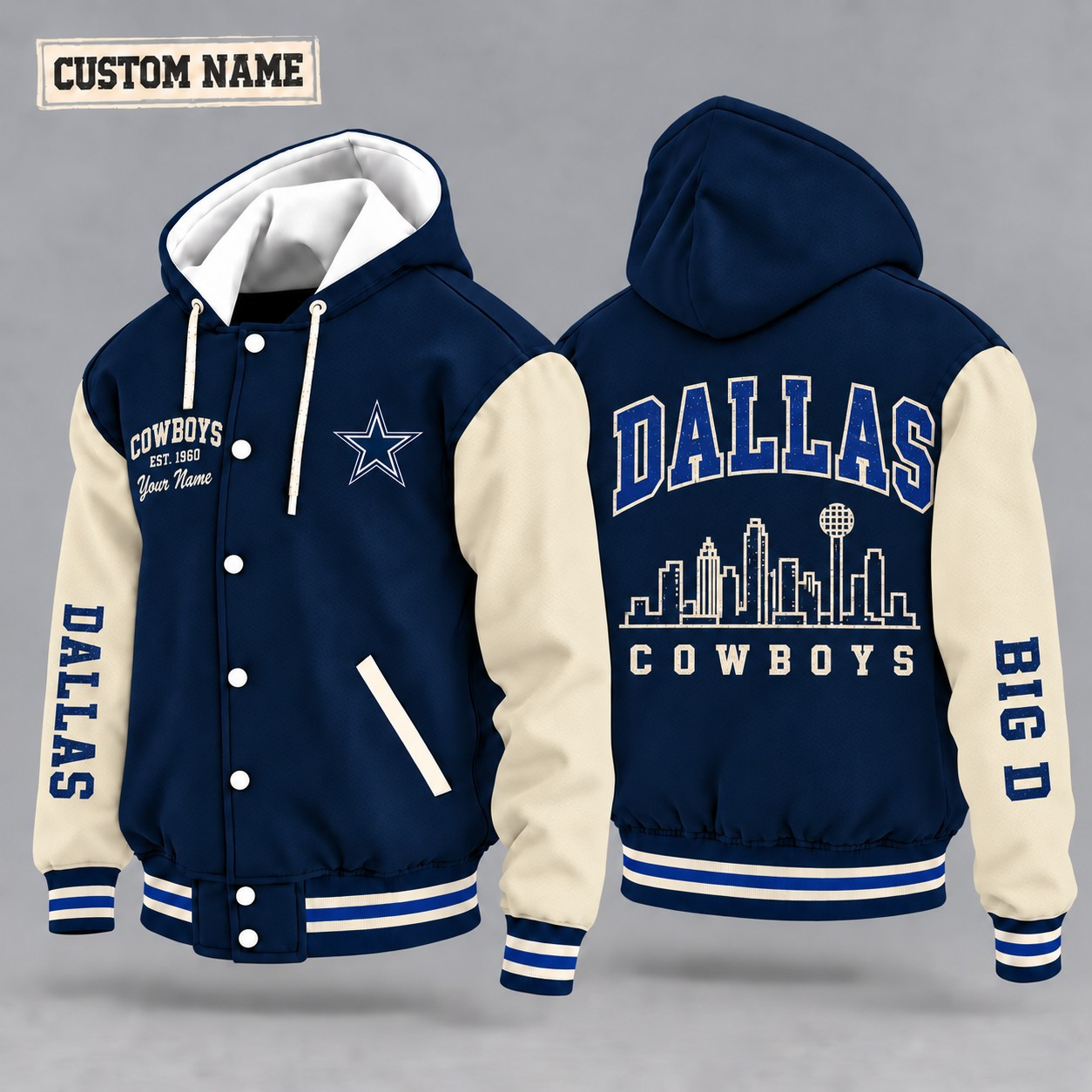 Dallas Cowboys City Heritage Throwback Hooded Letterman Jacket Custom Name PE86M3