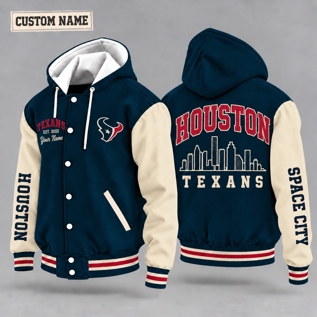 Houston Texans City Heritage Throwback Hooded Letterman Jacket Custom Name P8DG7X