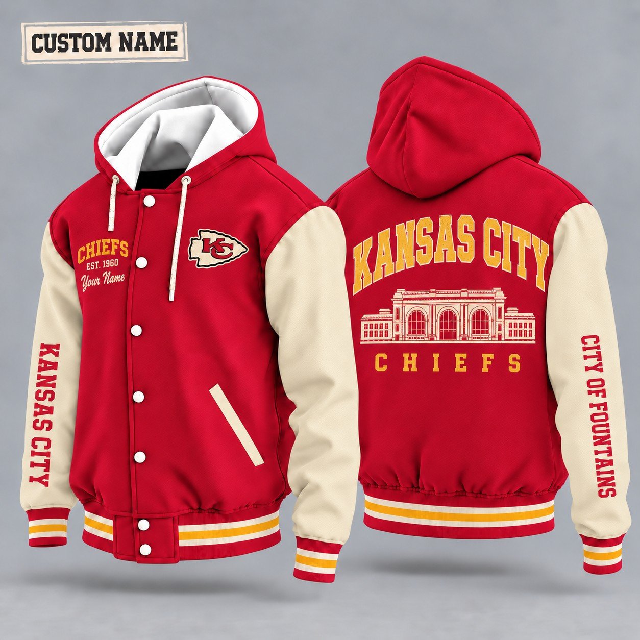 Kansas City Chiefs City Heritage Throwback Hooded Letterman Jacket Custom Name PHT3EW