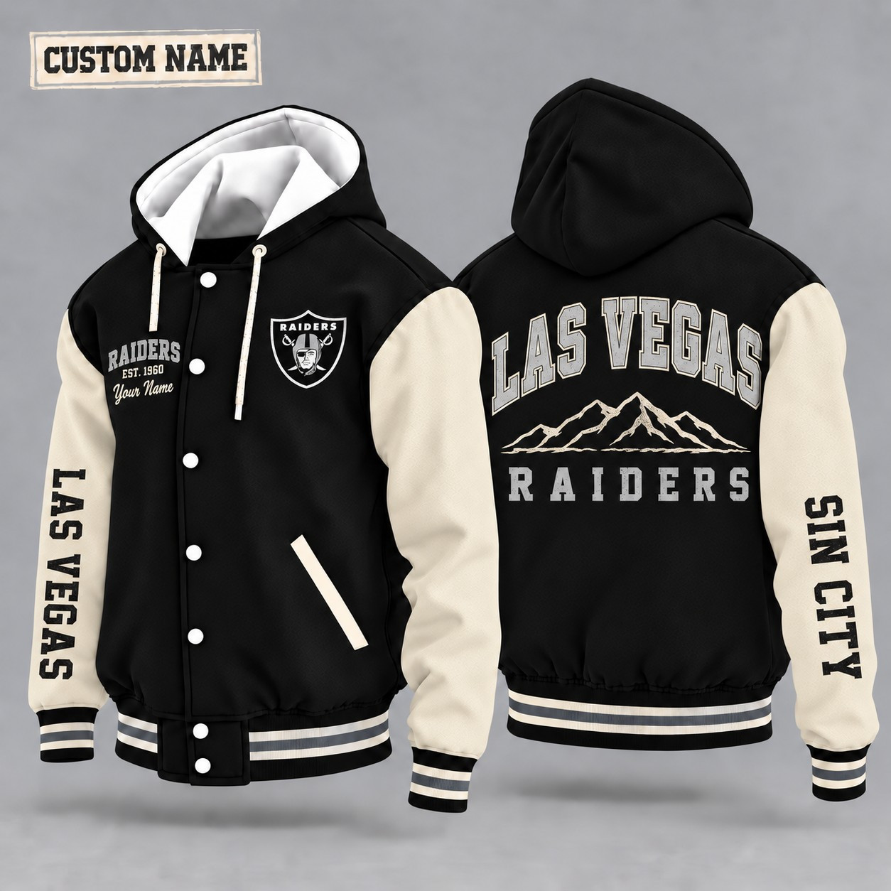 Las Vegas Raiders City Heritage Throwback Hooded Letterman Jacket Custom Name P8R1CB