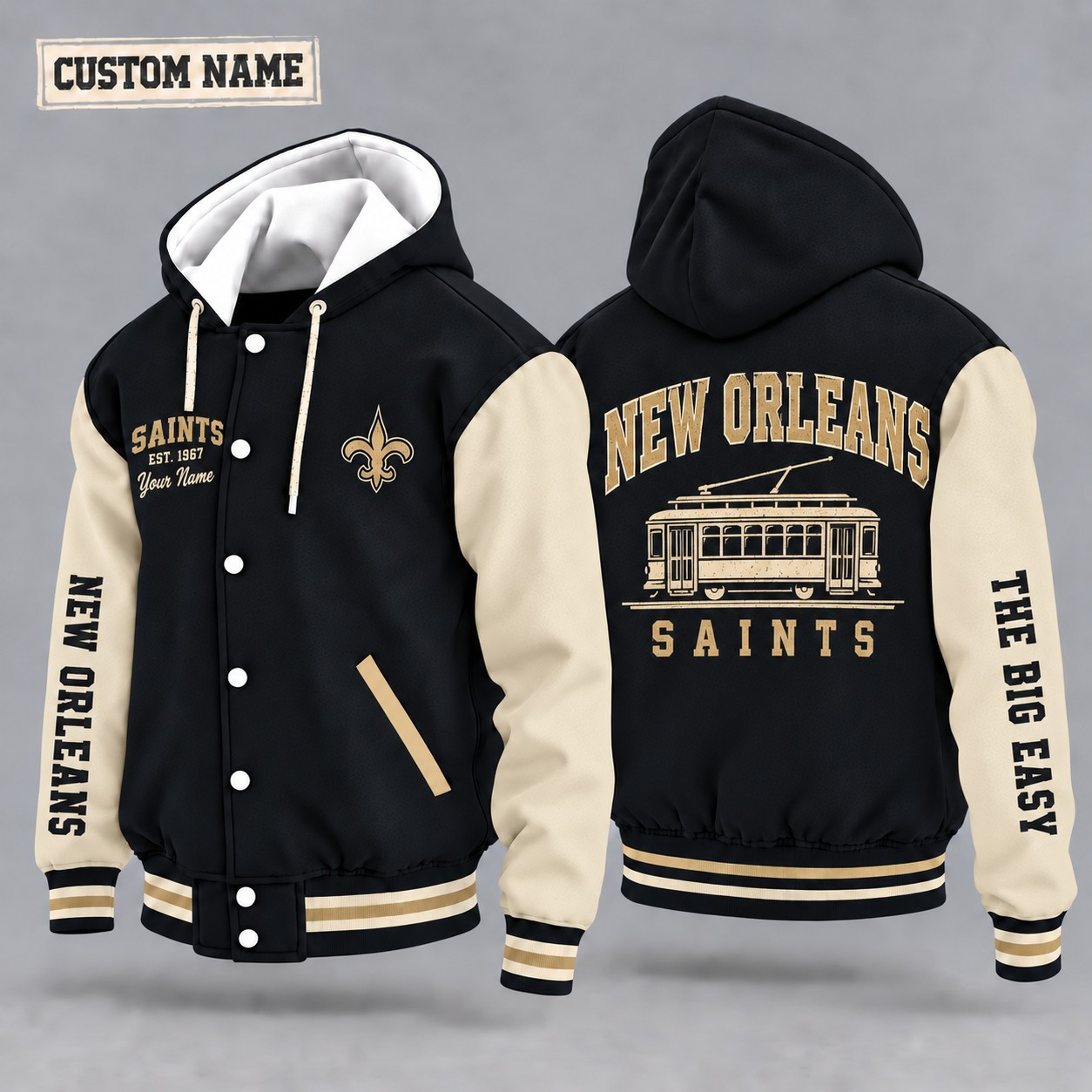 New Orleans Saints City Heritage Throwback Hooded Letterman Jacket Custom Name PJTBTU