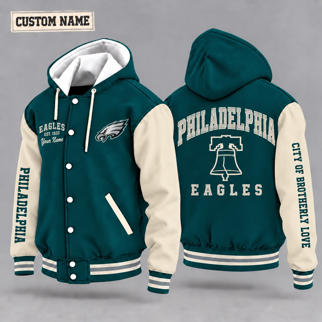Philadelphia Eagles City Heritage Throwback Hooded Letterman Jacket Custom Name P4O0KP