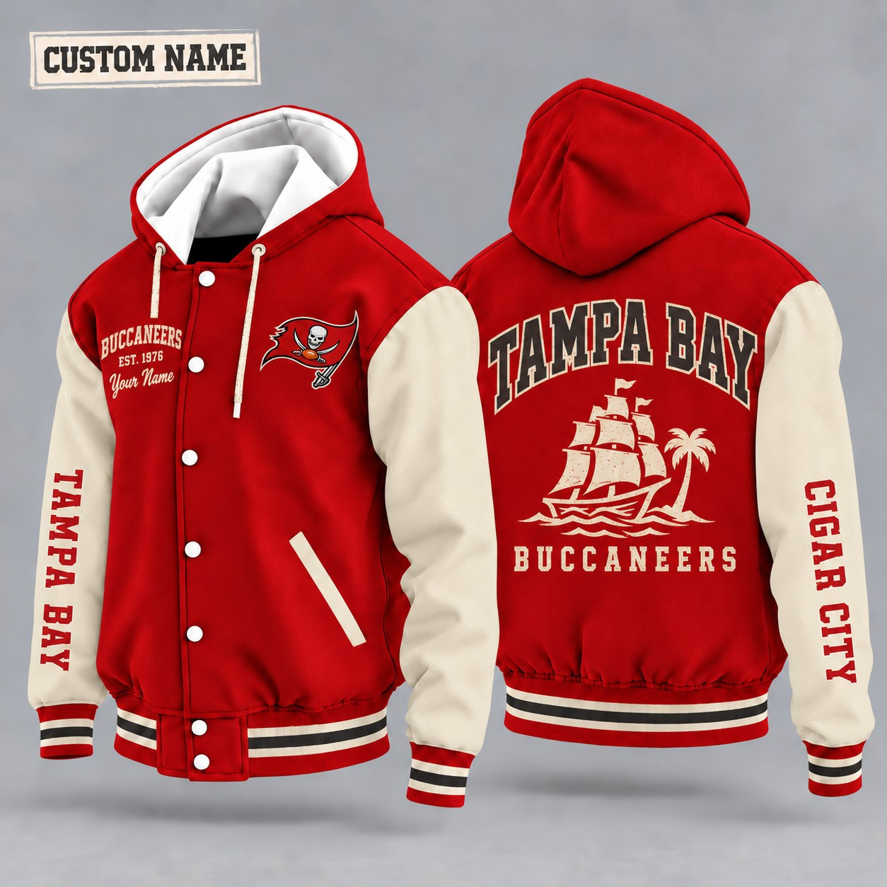 Tampa Bay Buccaneers City Heritage Throwback Hooded Letterman Jacket Custom Name PPZYF4