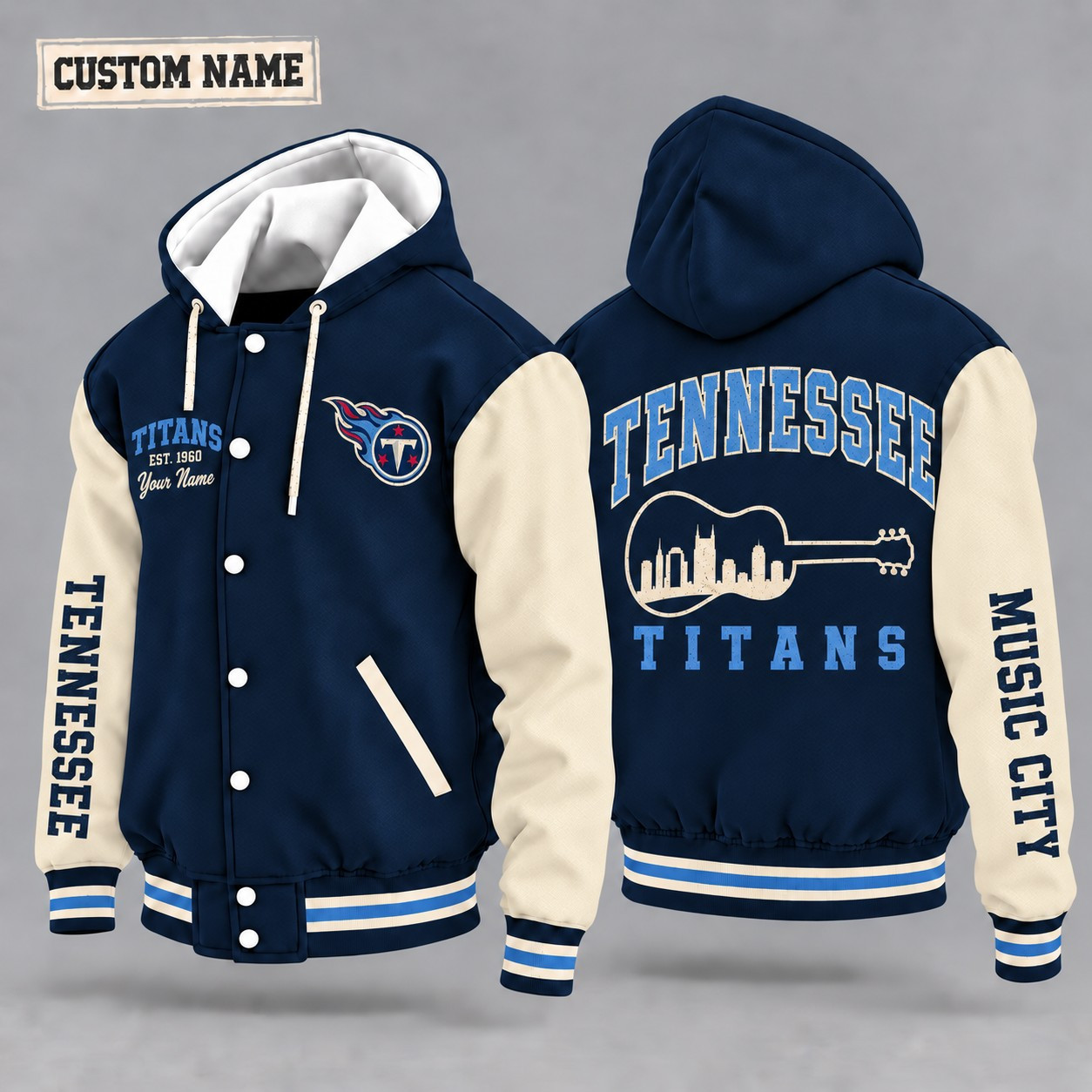 Tennessee Titans City Heritage Throwback Hooded Letterman Jacket Custom Name PAQQYD