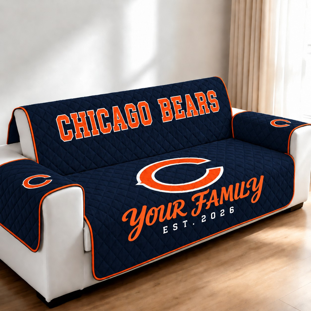 Chicago Bears Personalized Diamond Quilted Sofa Cover P5Q35E