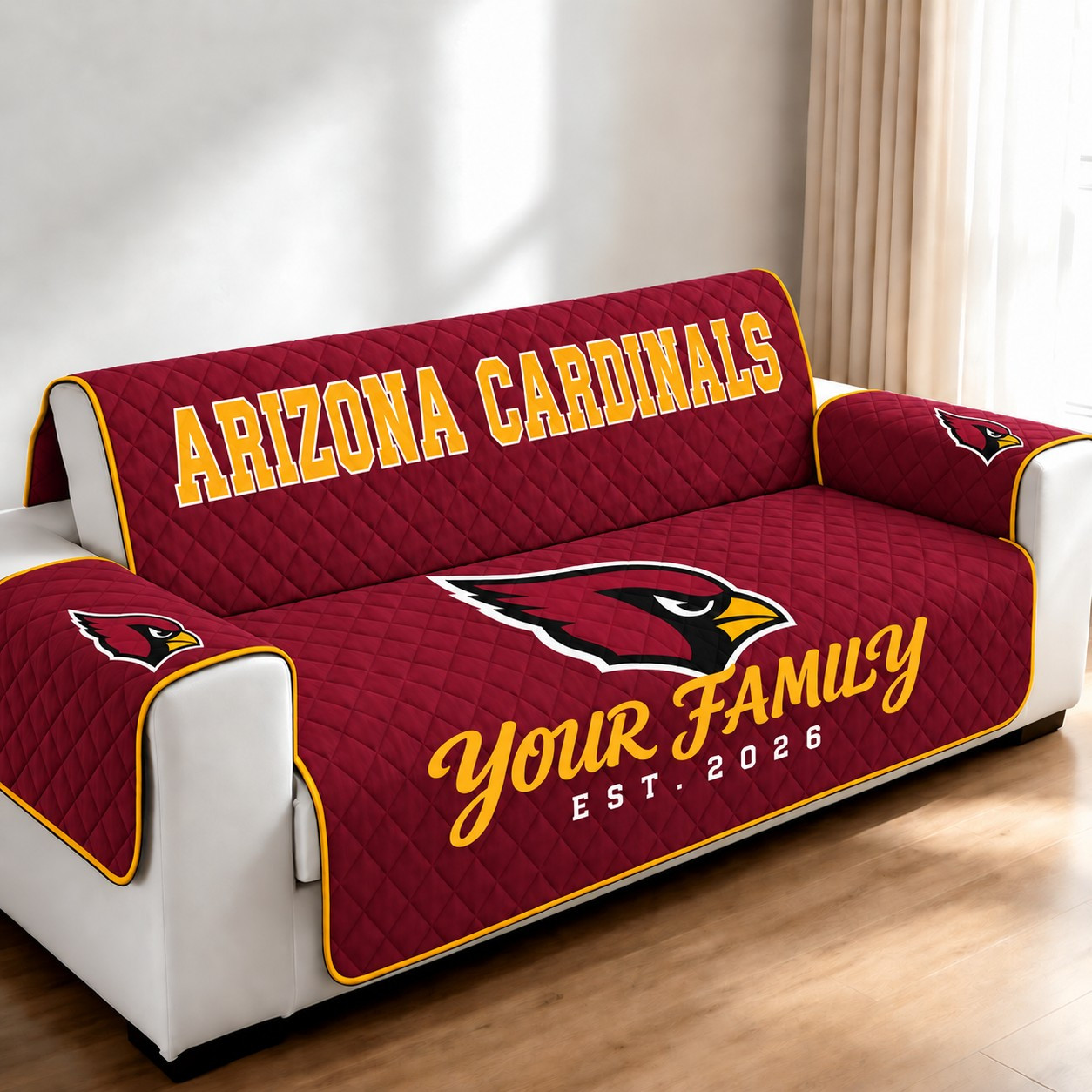 Arizona Cardinals Personalized Diamond Quilted Sofa Cover PBBBUI