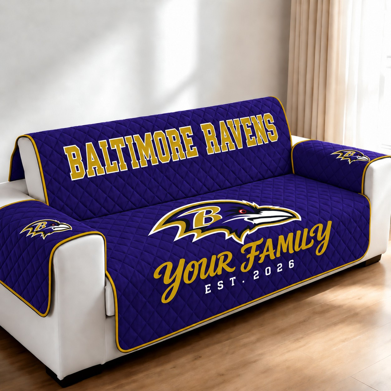 Baltimore Ravens Personalized Diamond Quilted Sofa Cover PSWSTP