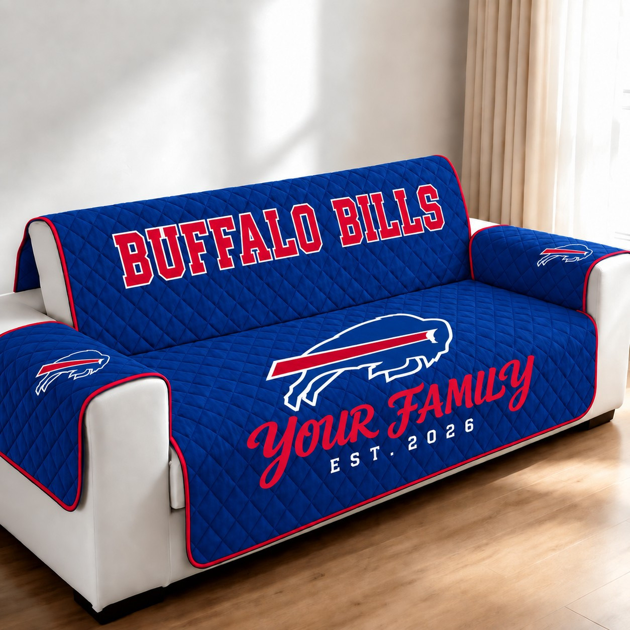 Buffalo Bills Personalized Diamond Quilted Sofa Cover PK39CF