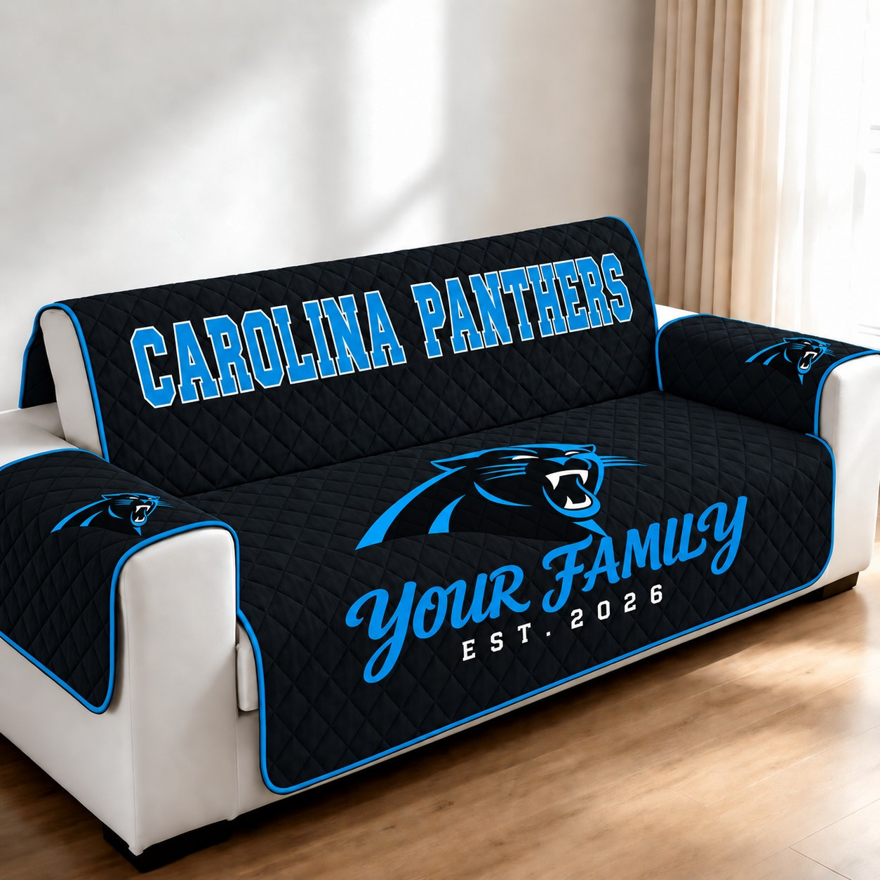 Carolina Panthers Personalized Diamond Quilted Sofa Cover PV71ID