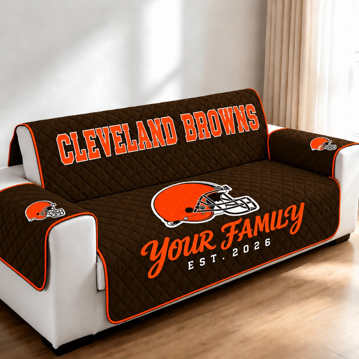 Cleveland Browns Personalized Diamond Quilted Sofa Cover PI9PEJ