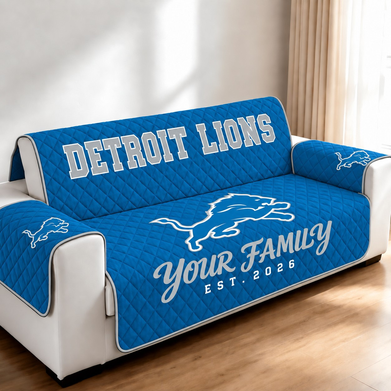 Detroit Lions Personalized Diamond Quilted Sofa Cover PR0IXM