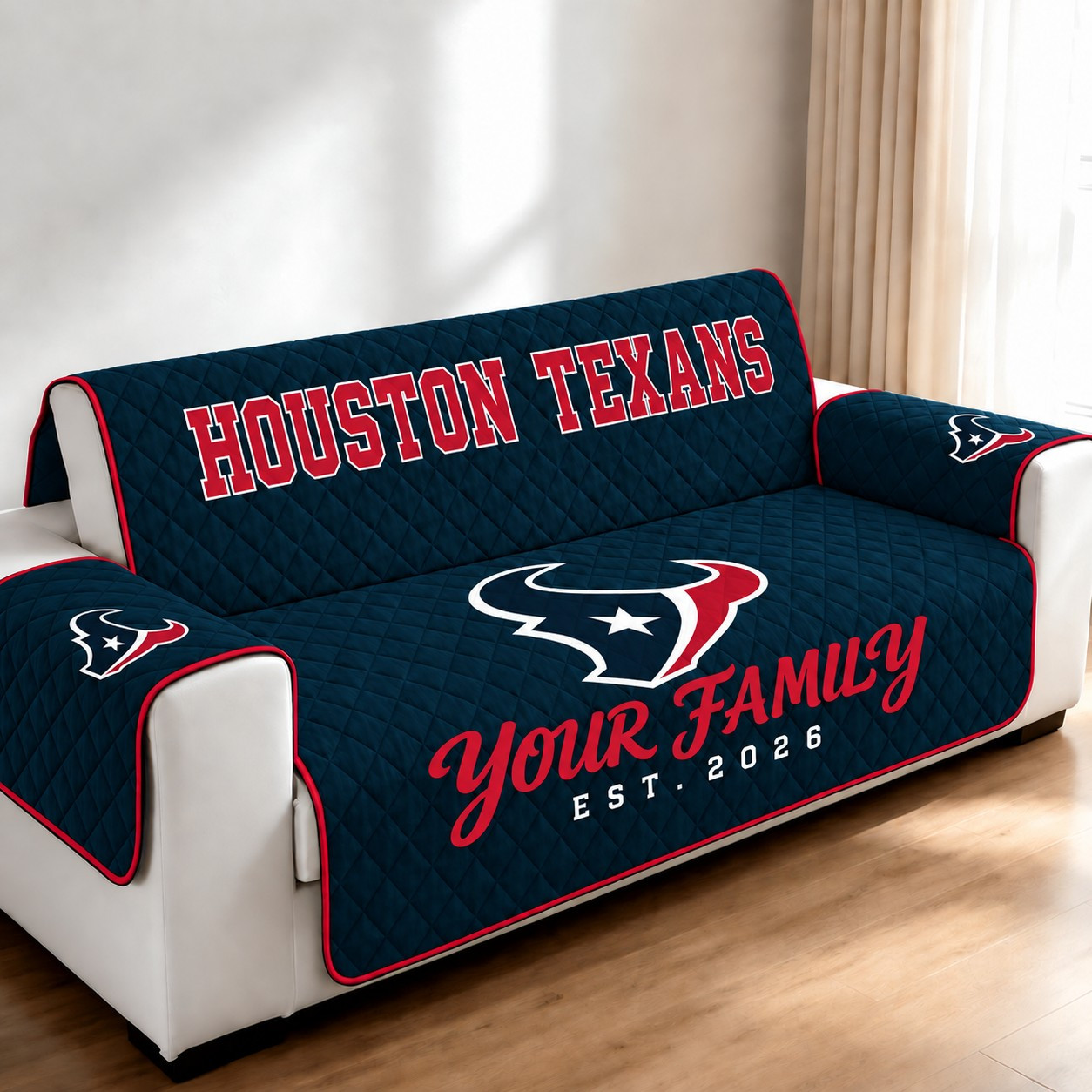 Houston Texans Personalized Diamond Quilted Sofa Cover P6QLSG