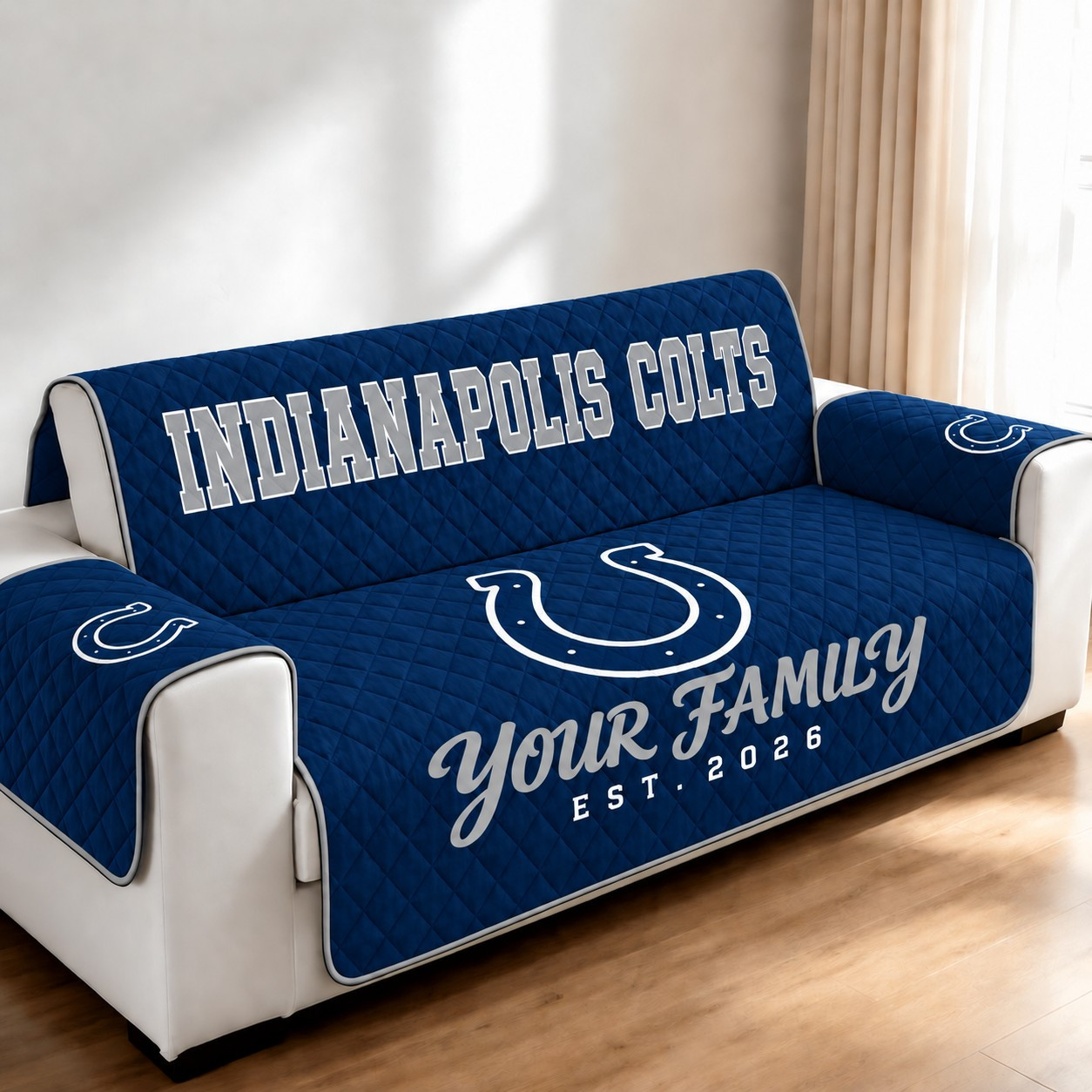 Indianapolis Colts Personalized Diamond Quilted Sofa Cover P4117V