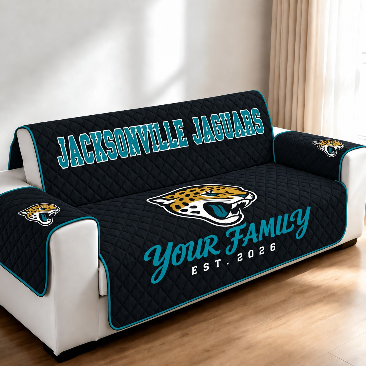 Jacksonville Jaguars Personalized Diamond Quilted Sofa Cover PGX732