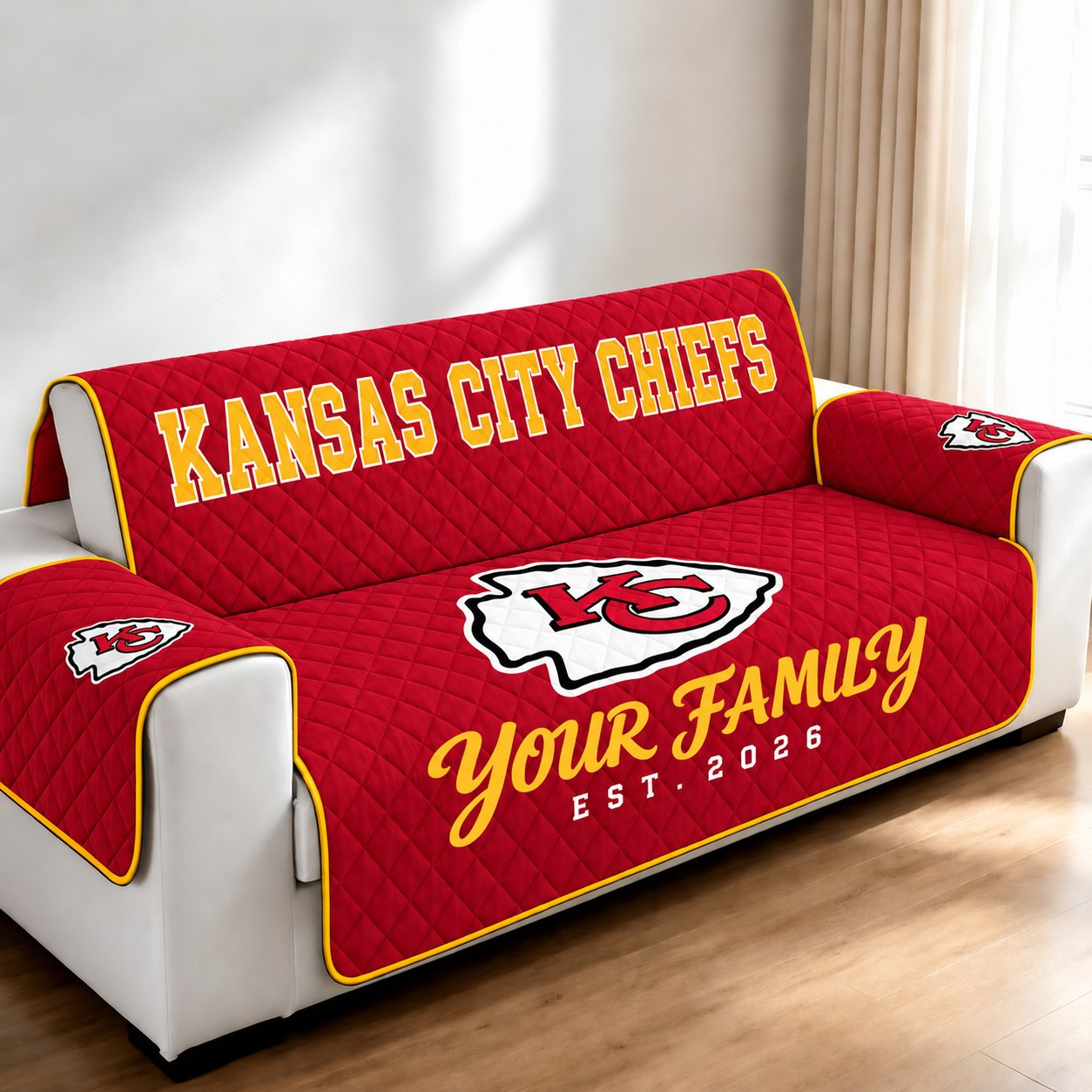 Kansas City Chiefs Personalized Diamond Quilted Sofa Cover PZCU6A