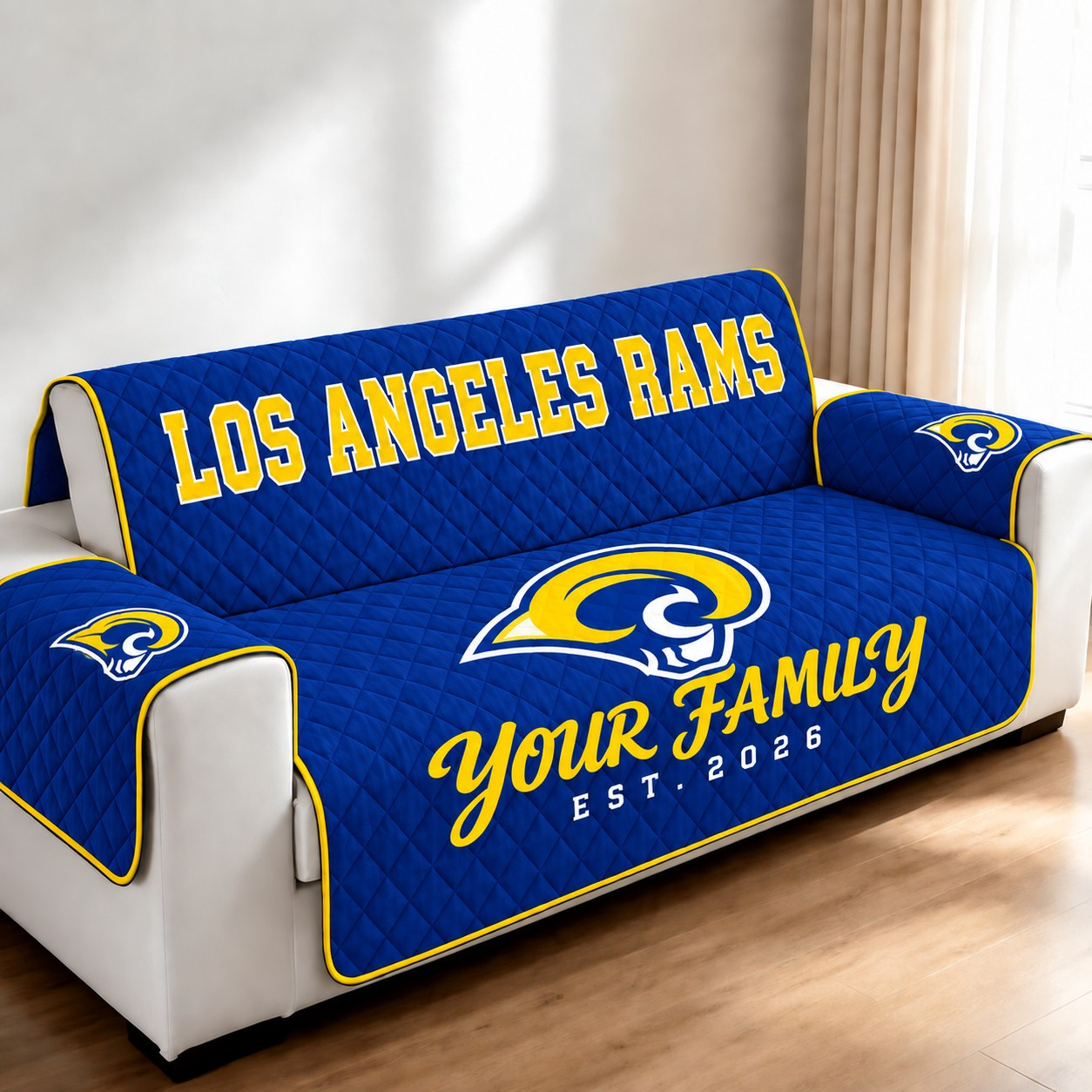 Los Angeles Rams Personalized Diamond Quilted Sofa Cover P9T0RN