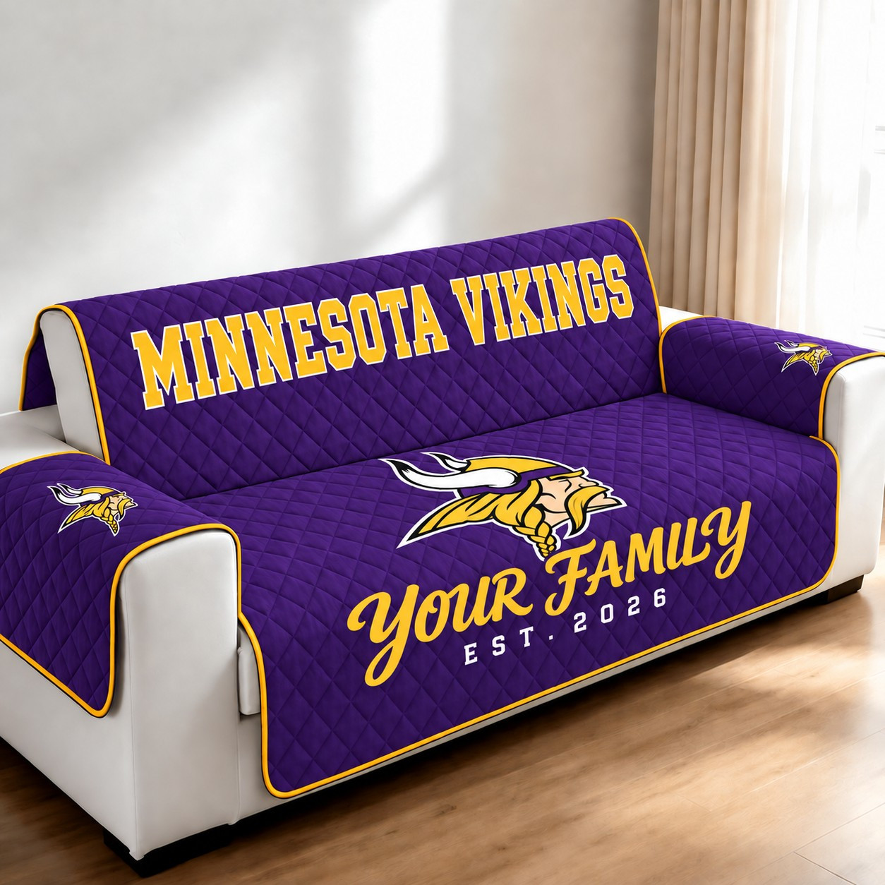 Minnesota Vikings Personalized Diamond Quilted Sofa Cover PVOBN8