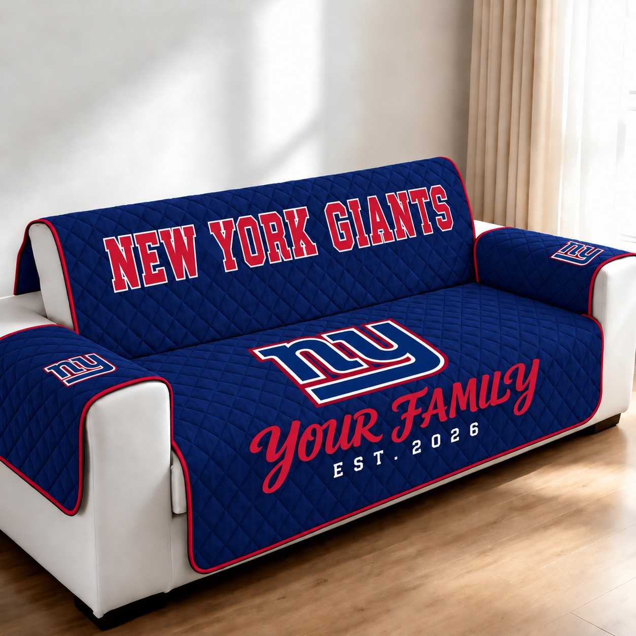 New York Giants Personalized Diamond Quilted Sofa Cover PO4HOX