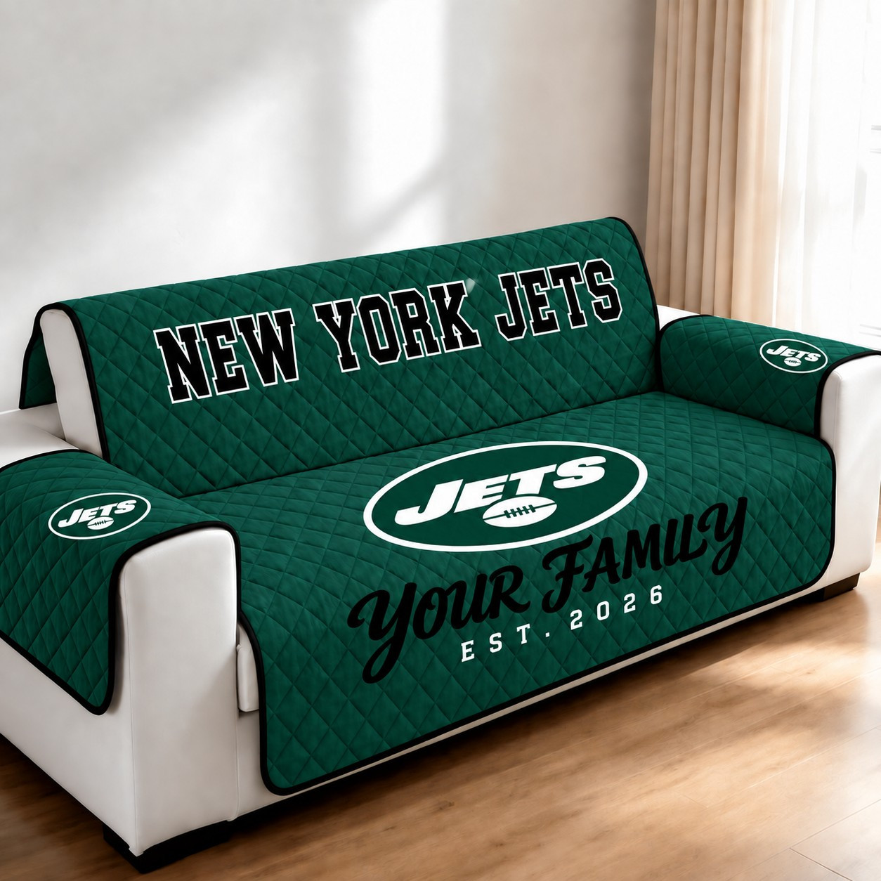 New York Jets Personalized Diamond Quilted Sofa Cover PSKZ84