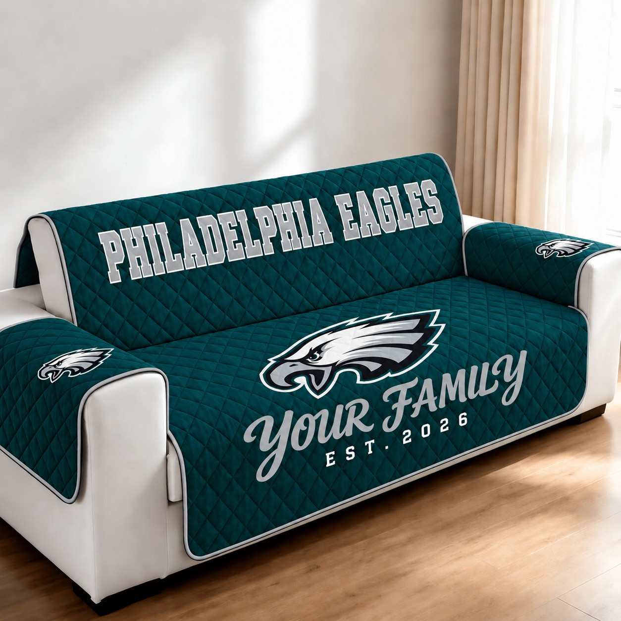 Philadelphia Eagles Personalized Diamond Quilted Sofa Cover PFVPT5