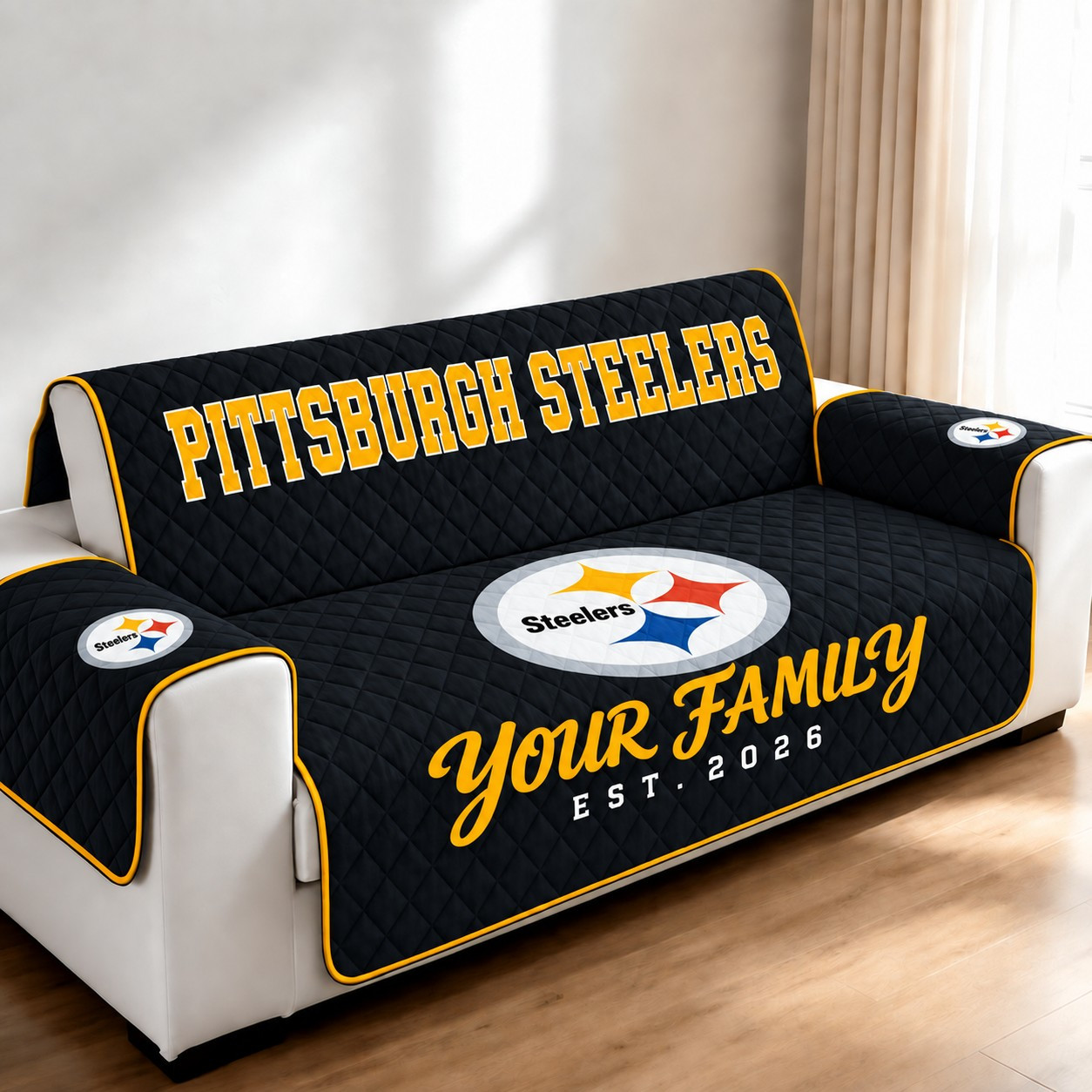 Pittsburgh Steelers Personalized Diamond Quilted Sofa Cover PVH1AD