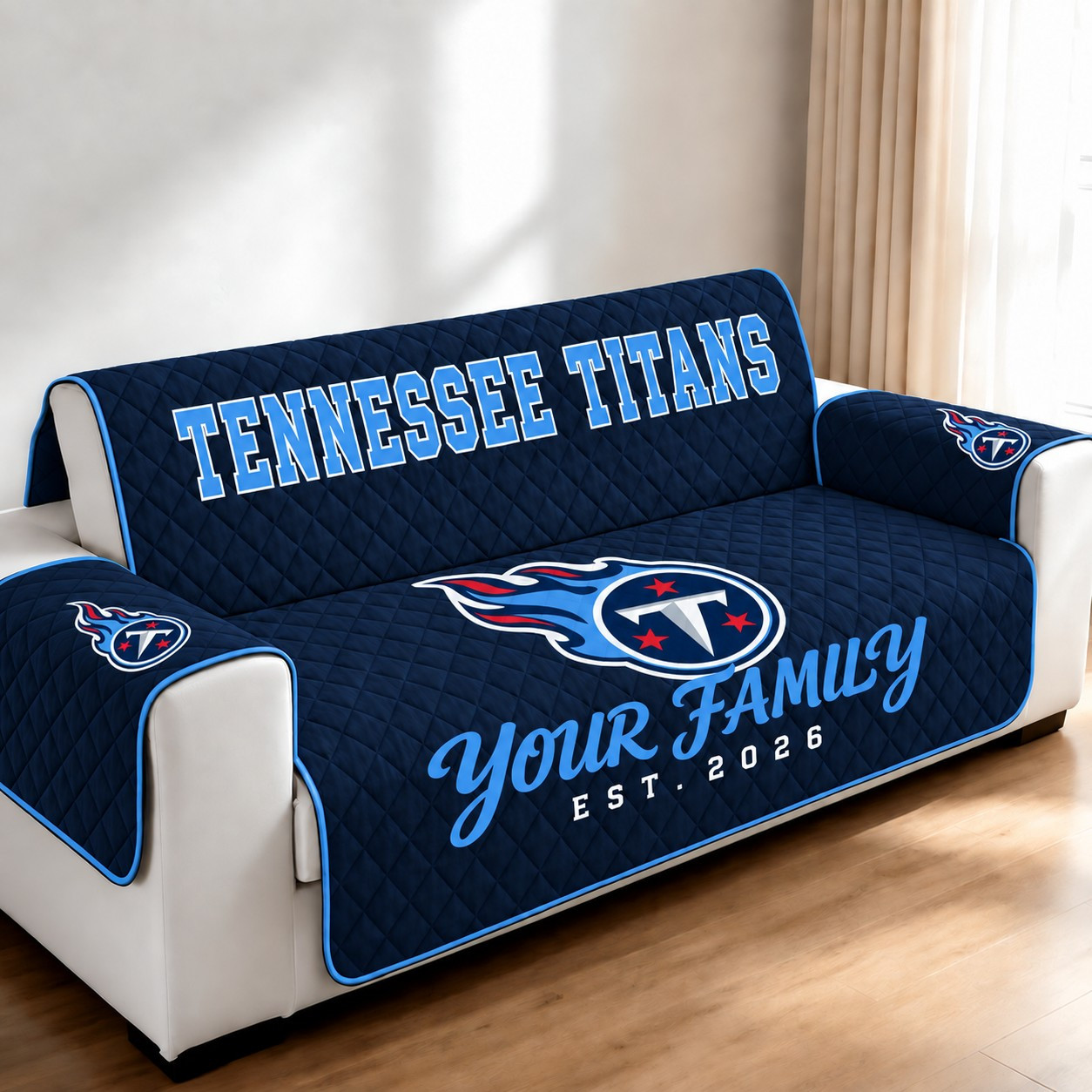 Tennessee Titans Personalized Diamond Quilted Sofa Cover PEOFFC