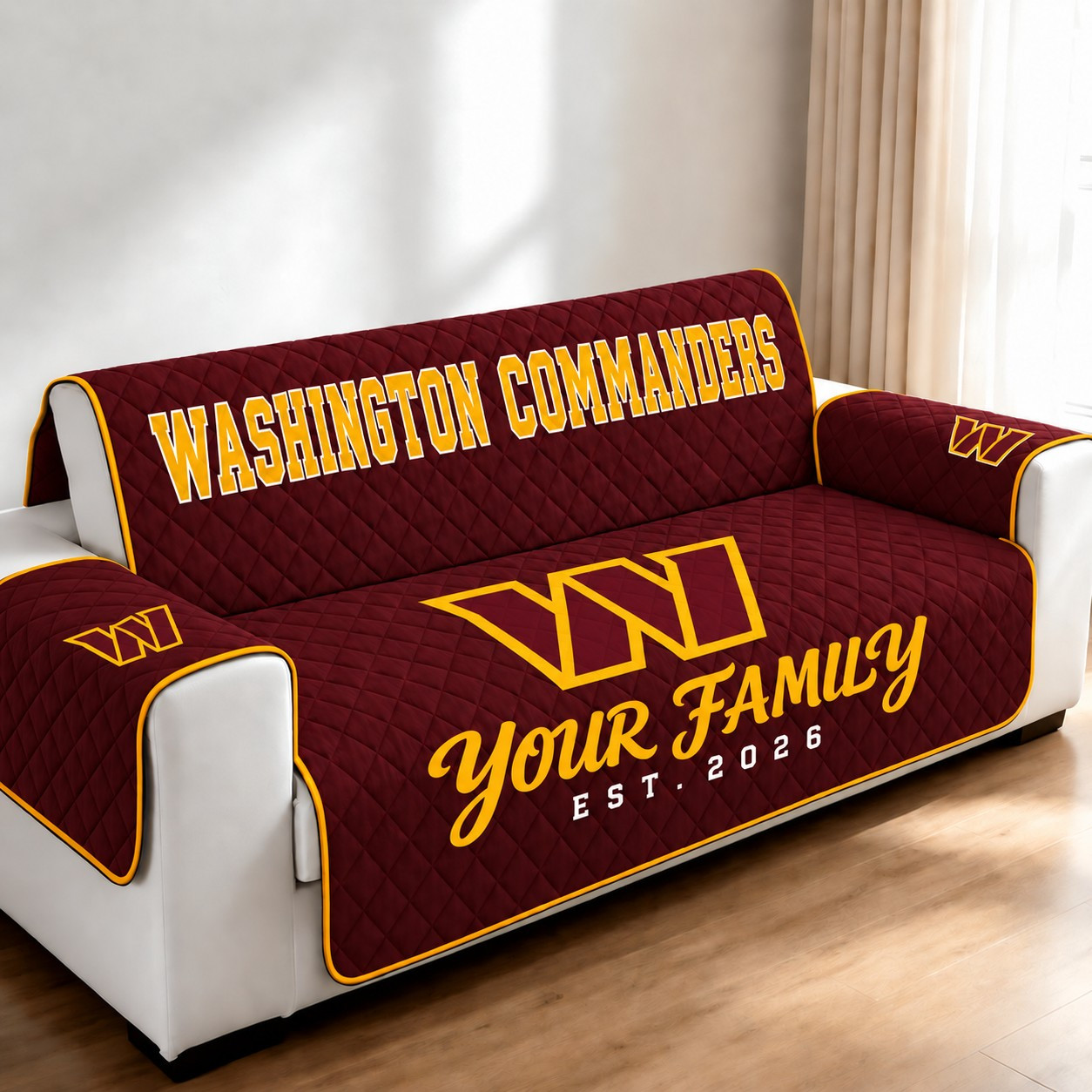 Washington Commanders Personalized Diamond Quilted Sofa Cover PP5YVE