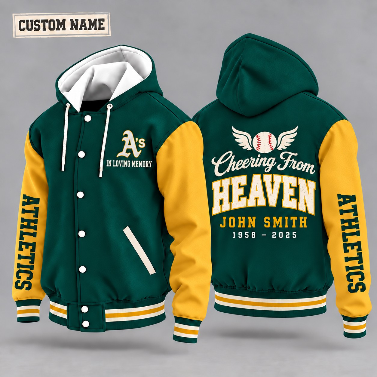 Athletics Cheering From Heaven Memorial Hooded Letterman Jacket – In Loving Memory Custom Name PHCMI0