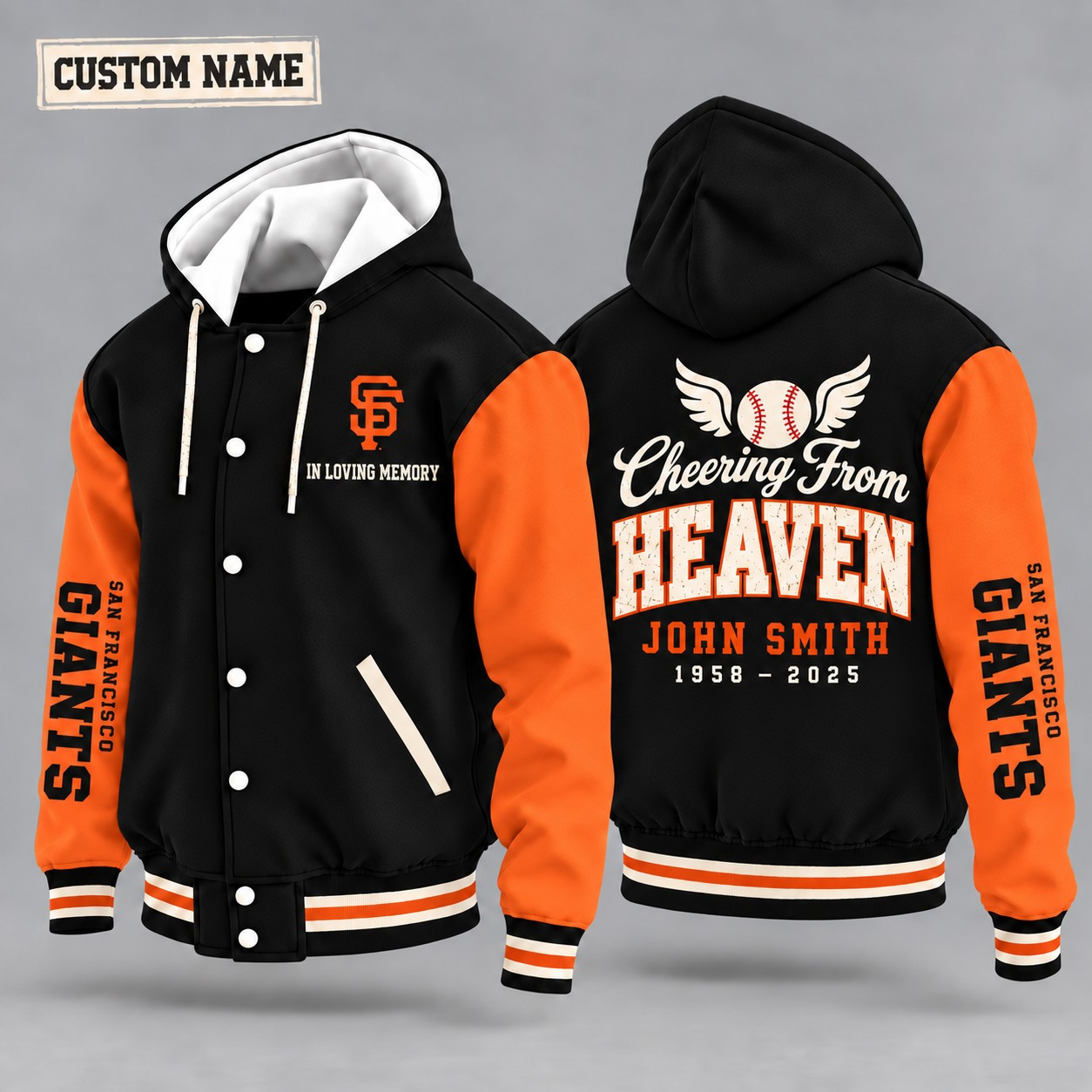 San Francisco Giants Cheering From Heaven Memorial Hooded Letterman Jacket – In Loving Memory Custom Name PTWXC8